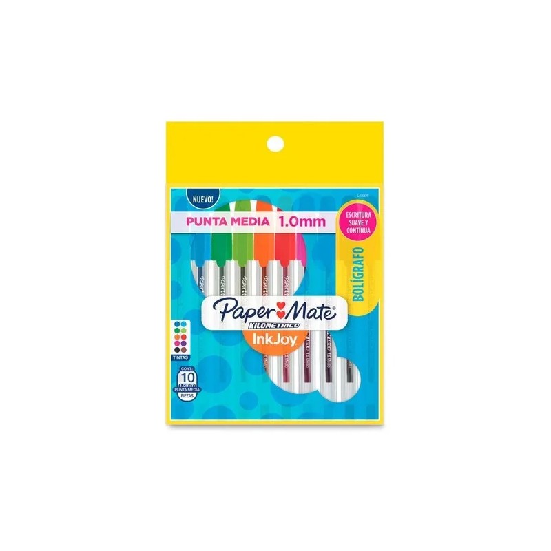 Pluma Lapicero Paper Mate Kilométrico Punta Media 10 Piezas Exterior