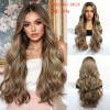 Peluca De Cabello Largo Rizado Dorado Fibra Natura