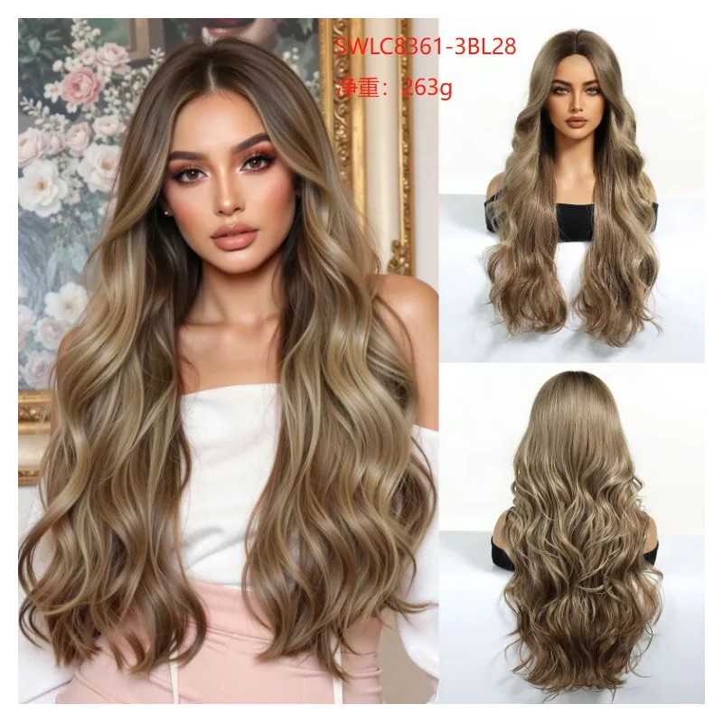 Peluca De Cabello Largo Rizado Dorado Fibra Natura