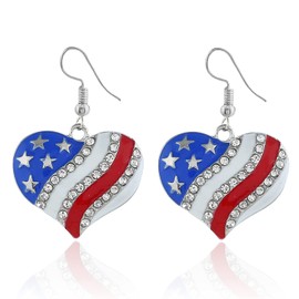 TIANBANGSHI Red White Blue American Flag Star Drop Dangle Earrings Independence Day Patriotic Earrings 4th of July Pendant Earrings Heart Rhinestone Earrings For Women (national flag-2)