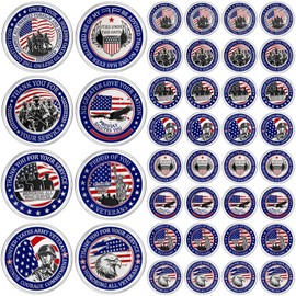Equsion 32 Pcs Military Challenge Coins Thank You for Your Service Veterans Gifts Patriotic Collectibles Commemorative Coins for Men Women Veterans Day Independence Favors(Proud,Blue)