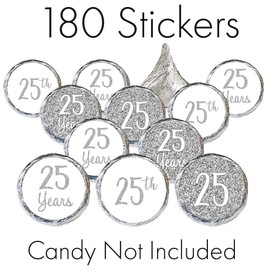 Silver 25th Anniversary Party Favor Stickers - 180 Labels