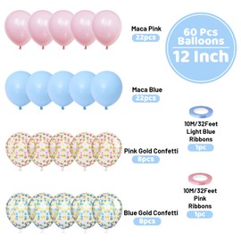 Funhot Pink and Blue Balloons Set, 60PCS Gender Reveal Balloons, 12Inch Pastel Pink Blue Latex Balloons Confetti Balloons for Boys or Girls Birthday Baby Shower Wedding Gender Reveal Party Decorations