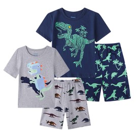 Little Boys Dinosaur Pyjamas Sets Cotton Short Sleeve Summer Pjs for Kids Pajamas 2-7 Years Sleepwear - 4-Piece