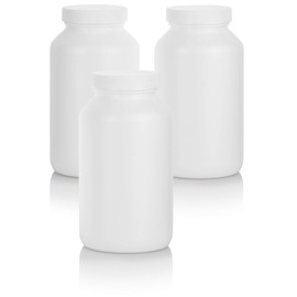 White Plastic HDPE Packer Bottle with White Ribbed Lid 17 oz (3 pack)