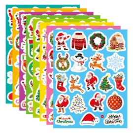 Christmas Stickers for Kids - 160 Pcs 8 Sheets Non-Repeating Vinyl Waterproof Christmas Decorations Christmas Tree Snowflake Santa Claus Elk Holiday Stickers for Christmas Gift Christmas Party Décor