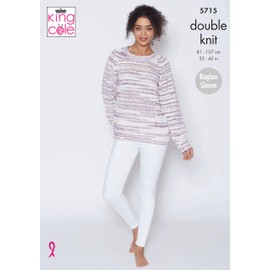 King Cole Ladies Double Knit Knitting Pattern Womens Raglan Sleeve Sweater & Tunic (5715), Multi, 32 - 42 inch