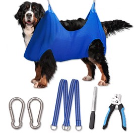 OVTEXZOG Dog Grooming Hammock Harness, Dog Sling for Nail Clipping/Trimming,Pet Grooming Restraint Bag with Nail Clippers Trimmer,Dog Grooming Supplies Kit for Claw Care (XXX-Large 135LB Max/Blue)