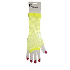 Neon Fish Net Long Arm Sleeve Glove Trendy Fashion Punk Style (Neon Yellow)