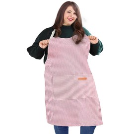 Urby Kitchen Cooking Aprons for Women with Pockets Plus Size, Ideal For XL XXL or Waist W38+. Extra Large and Long Also Fits Big and Tall Men, or Use As Full Coverage Apron. (Red White)