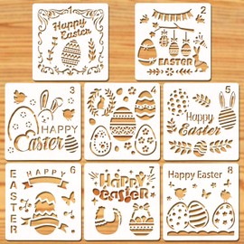 HOWAF Pack of 8 Easter Stencils Plastic Drawing Stencils Happy Easter Egg Rabbit Painting Stencils Craft Set for Easter Decoration Children Small Easter Gifts