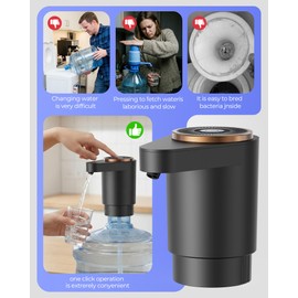 Cozycharm Water Jug Pump for 5 Gallon Bottle – Portable Electric USB-C Charging Dispenser, Dual Powerful Motors, Fast Flow, Fits 2-5 Gallon Jugs – Ideal for Home, Office, Camping, RV, Black