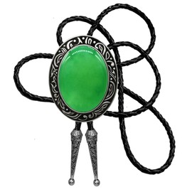 Moranse Bolo Tie Natural Colors Stone Western Celtic Style Genuine and Cowhide Rope, Green Stone, Medium