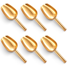 Roshtia 6 Pcs Gold Ice Scoops Stainless Steel Mini Scoop Candy Scoops for Kitchen Dispenser Buffet Jars, Scooping Coffee Bean, Sugar, Flour, Spice (5 oz)