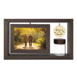 Custom Memorial Photo Frame for Loved Ones - Two 4x6 Inch Pictures with Included Glass Keepsake Jar for Hair, Ashes, or Mementos - Elegant Tribute Gift for Loss, Funeral, or Remembrance (brown2)