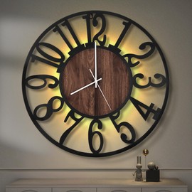 LEIKE Large Wall Clocks with Night Light Battery Operated,Silent Non Ticking,Rustic Modern Big Wood Clock for Living Room, Bedroom,Kitchen,Farmhouse,Office,Home Decor-24 Inch(Black-Arabic Number)