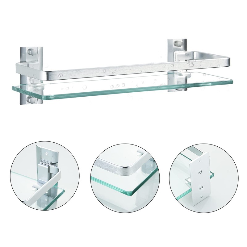 AIJALY 3 Pack Bathroom Glass Shelf,Aluminum Tempered Glass 0.34in Extra