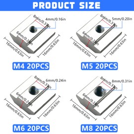 XTUDOU® Pack of 80 T-Slot Nuts B-Type Nut 8, M4/M5/M6/M8 Sliding Nut with Storage Box for Aluminium Profile Extrusion Slot, Standard 30 Series Carbon Steel Sliding T Slot Nuts