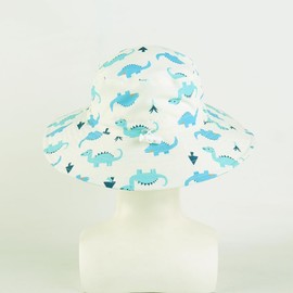 LANGZHEN Sun Protection Hat for Kids Toddler Boys Girls Wide Brim Summer Outdoor hat Cotton Baby Bucket Hat with Chin Strap(Beige Arrow Dinosaur)