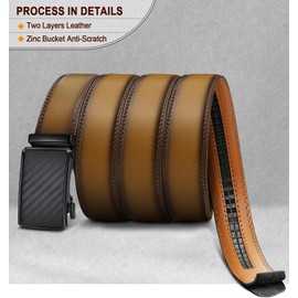 KEMISANT Men Belt Ratchet Click Belt Genuine Leather Adjustable For Men Golf Dress Casual Jeans 1 3/8-Cut For Fit(Tawny,32"-38" Waist Adjustable)