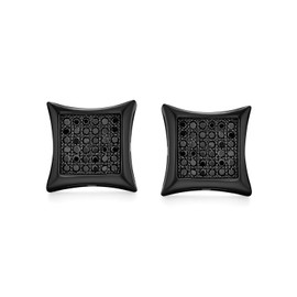 Black Square Shaped Cubic Zirconia Micro Pave CZ Kite Stud Earrings For Men Black Plated .925 Sterling Silver 7MM
