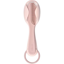 BÉABA, Comb, Hair Brush for Babies and Children, with Integrated Storage Compartment for the Comb on the Back of the Brush - Pink