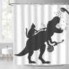 BIYSUC Cat Dinosaur Shower Curtain Funny Cat Help Dino Bathe