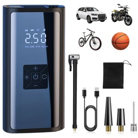 Aumotop Electric Air Pump, 6,000 mAh, Cordless Car Bicycle Electric Air Pump, Tire Inflator, Rapid Filling, High Precision Air Pressure, Accurate Digital Display, Auto Stop, LED Light, Small,