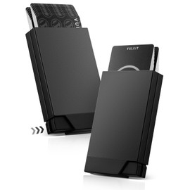 VULKIT Men's Double Sided Pop Up Credit Card Holder, Slim Twin Push Button Ejection Wallet Holder with RFID Blocking, Aluminium Alloy Frame Metal Card Case, Holds 12-16 Cards (Black)