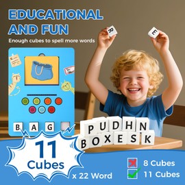 Wooden Learning Games for Kids Ages 3-8, Matching Letter Game with Spelling Flash Cards for Toddler, Early Learning Educational Toys for Children, Birthday Party Gifts for Son and Daughter, Blue