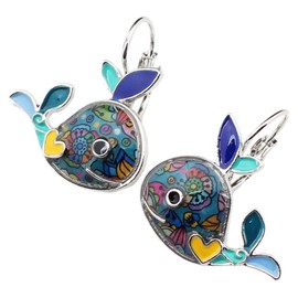 DOWAY Ocean Collection - Pendientes de aro esmaltados, diseño de ballena, varios estilos de regalo azul