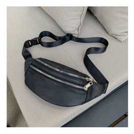 leather Fanny pack, Outdoor travel waist Pack Cowhide Leather Large Size 2 Pockets waist bag.Suitable for outdoor mountaineering, travel, camping, cycling, running, etc.（black-F）