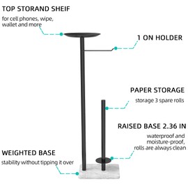 FEILERN Toilet Paper Holder Stand for Bathroom Floor Standing Toilet Roll Dispenser Storages 4 Reserve Rolls, with Top Storage Shelf for Cell Phones, Wipe, Wallet and More(Marble Black)