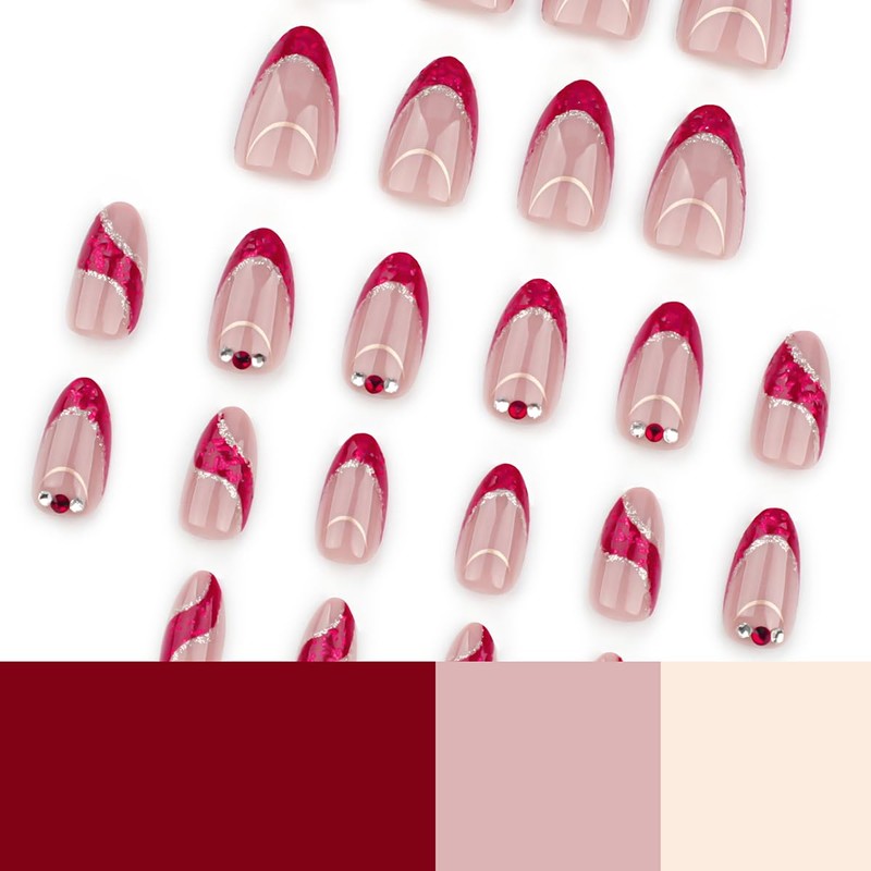 24 Pcs French Tip Press on Nails Short Almond Fake