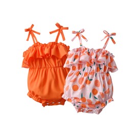 Joureker Baby Girl Romper Summer Cute Jumpsuit Clothes Set 2Pcs, Pink+Orange, 12-18 Months