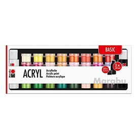Marabu 1210000000208 Large Starter Set Acrylic Paints Basic, 32 x 3.5 ml and 2 x 59 ml, Water-based, Waterproof and Fade-resistant, Quick-Drying for Stretcher Frame, Paper, Cardboard, Wood