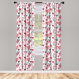 Ambesonne Valentines Window Curtains Pack of 2, Doodle Style Hearts with Different Designs Romantic Inspirations for Art, Lightweight Set with Rod Pocket, 4 Panels of - 28" x 84", Black Pink