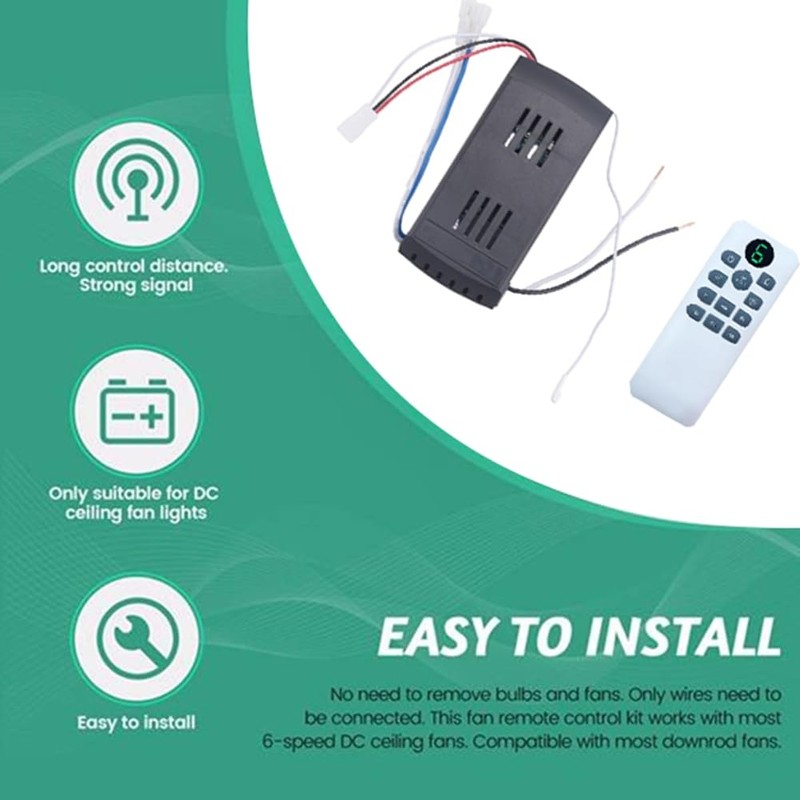 Aswalling Ceiling Fan Remote Control Kit 40W 6-Speed Timing Function