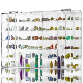 Adjustable Seashell Display Case Box Large Rock Fossil Arrowhead Display Case Crystal Organizer Clear Wall Mounted & Desktop 60 Room Shadow Box for Mini Pop Figure, Collectibles, with Mirrored & Lid…