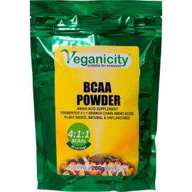 Veganicity Fermented BCAA 4:1:1 Powder : Amino Acid Supplement : 200g, in a recyclable pouch