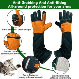 Vomurra Animal Handing Gloves Bite Proof,Leather Welding Gloves,Multipurpose Puncture Proof Glove for Dog,Cat,Reptile,Snake (Green+Orange, 17.7Inch/45CM)