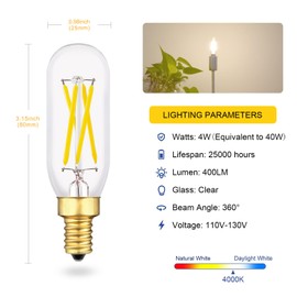 E12 LED Bulb,4W Equal 40W LED Candelabra Bulbs 4000K Neutral White,Dimmable T6 T25 Candle Bulbs,E12 Light Bulb,Tubular Small Filament Light Bulb for Chandelier,Pendant,Ceiling Fan,Cabinet,8 Pack