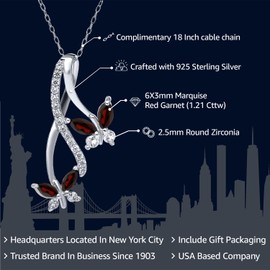 Gem Stone King 925 Sterling Silver Red Garnet Butterfly Infinity Pendant Necklace For Women (1.21 Cttw, Marquise Cut Gemstone Birthstone with 18 Inch Silver Chain)