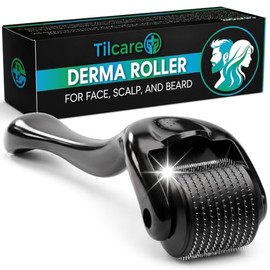 Rodillo Derma para el crecimiento de barba y cabello de Tilcare - Rodillo de titanio estéril de 0,25 mm para hombres - Herramienta de microagujas para cuero cabelludo inactivo y folículos faciales