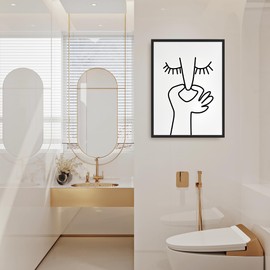 lixinxuyang Funny Bathroom Wall Art Minimalist Line Black and White Wall Decor for Bathroom The Toilet Canvas Wall Art Farmhouse Wall Decor 12x16in, Waterproof Metal Frame