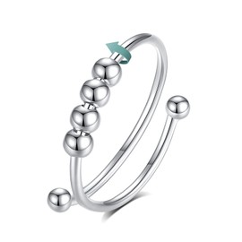 Vito Sterling Silver Anxiety Fidget Ring for Women, Adjustable Open Spinner Ring with Rotatable Beads, Expandable Stress Relif Jewelry Gifts for Mother Daughter Office Workers