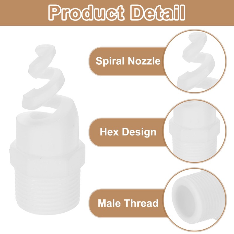 sourcing map 6Pcs Spiral Cone Nozzles, 3/4" Male PP Plastic