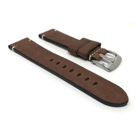 20mm Brown Vintage Smartwatch Band Strap, Leather, Minimal Stitch, Stainless Steel Buckle