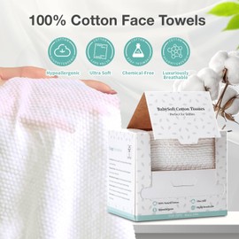 TOP-TIP'S Top-Tip's BabySoft 100% Pure Cotton Disposable Face Towels, Lint-Free Dry Wipes for Babies and Sensitive Skin, Ultra Soft Facial Tissue, 7.88x10, 40 Count