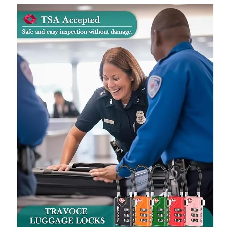 Search Alert TSA Approved Travel Combination Luggage Cable Locks for
